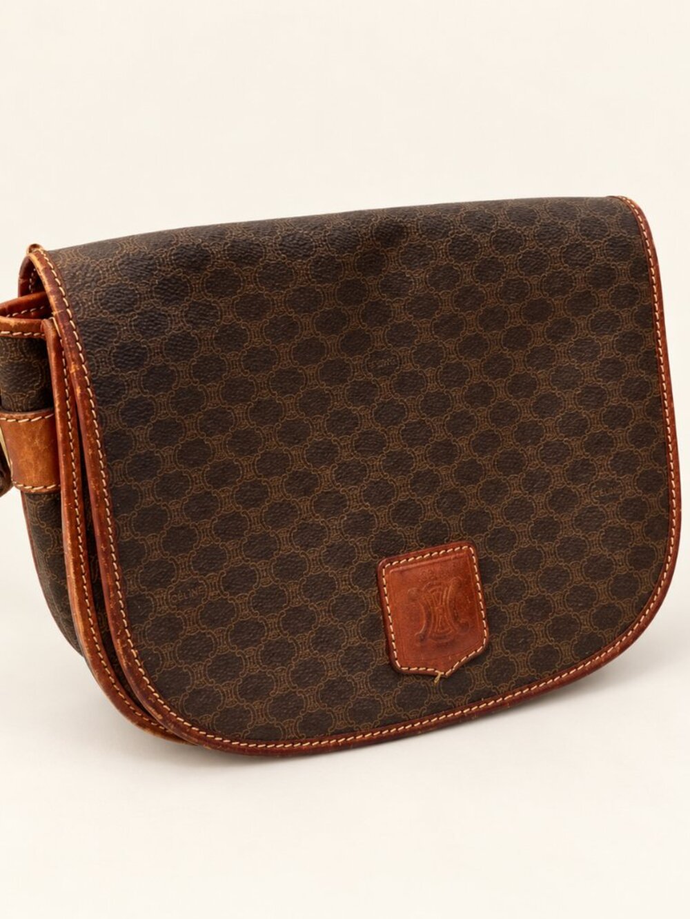 Vintage Céline Macadam Saddle Flap Crossbody Bag 0877